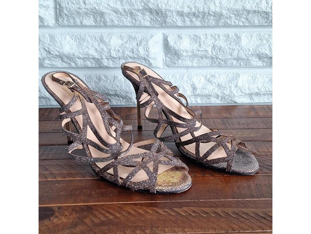 Kate Spade Silver Gold Open Toe Strappy Heel Size 9